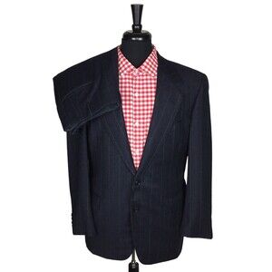 Oxxford Clothes Mens 42R Blue Super 120s Wool Two Piece Suit Pleated Pants 32x30